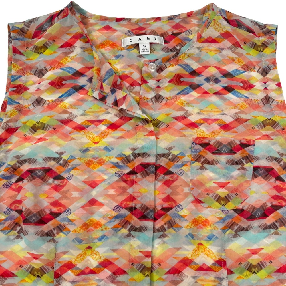 Cabi Womens Small Tunic Top Geometric Print Sleeveless Button Down 760 OFFICE